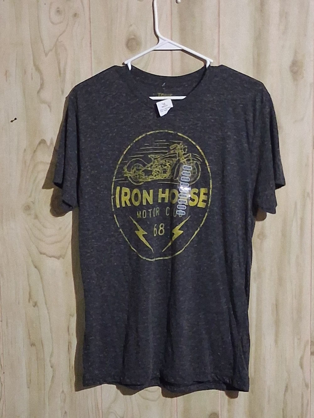 belk TRUE CRAFT Charcoal Short Sleeve Tee with Yellow Motorcycle Graphic